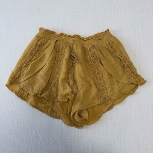 American Eagle Outfitters Mustard Yellow Boho Lace Trim Shorts